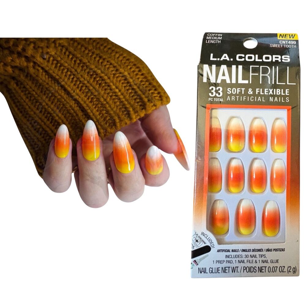 L.A. Colors Sweet Tooth Candy Corn Ombre Fake Nails Medium Length Coffin Shape